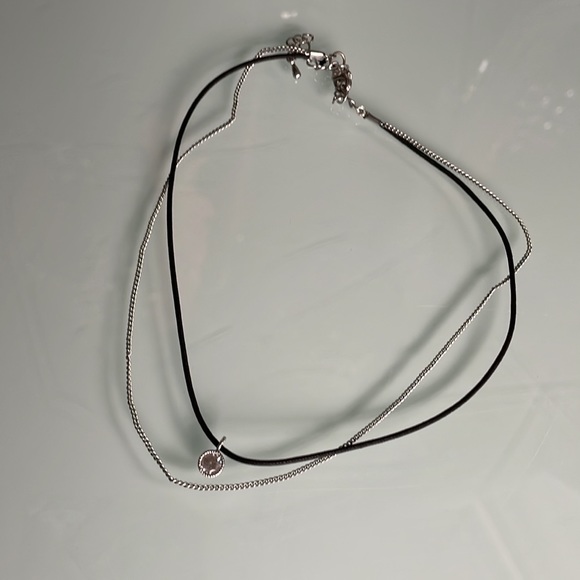 14 in rhodium plates double layer choker with diamond - Picture 4 of 4